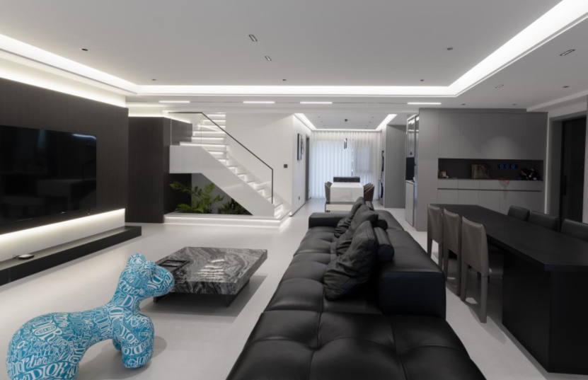 吊顶黑白灰装修，现代风装修，现代简约风装修，装修风格推荐，完工实景案例，户型改造