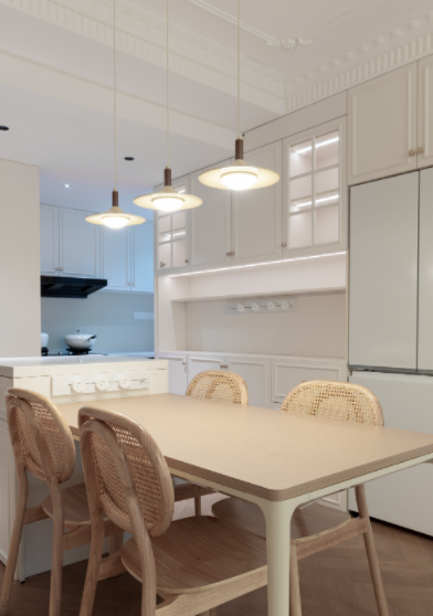 酒柜法式奶油风装修，装修实景案例，完工案例，装修灵感，装修风格设计，三居室装修设计